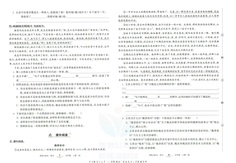 《培优100分五年级上册语文人教版_07.小学语文、英语、数学专区_王朝霞培优100分》第7页预览