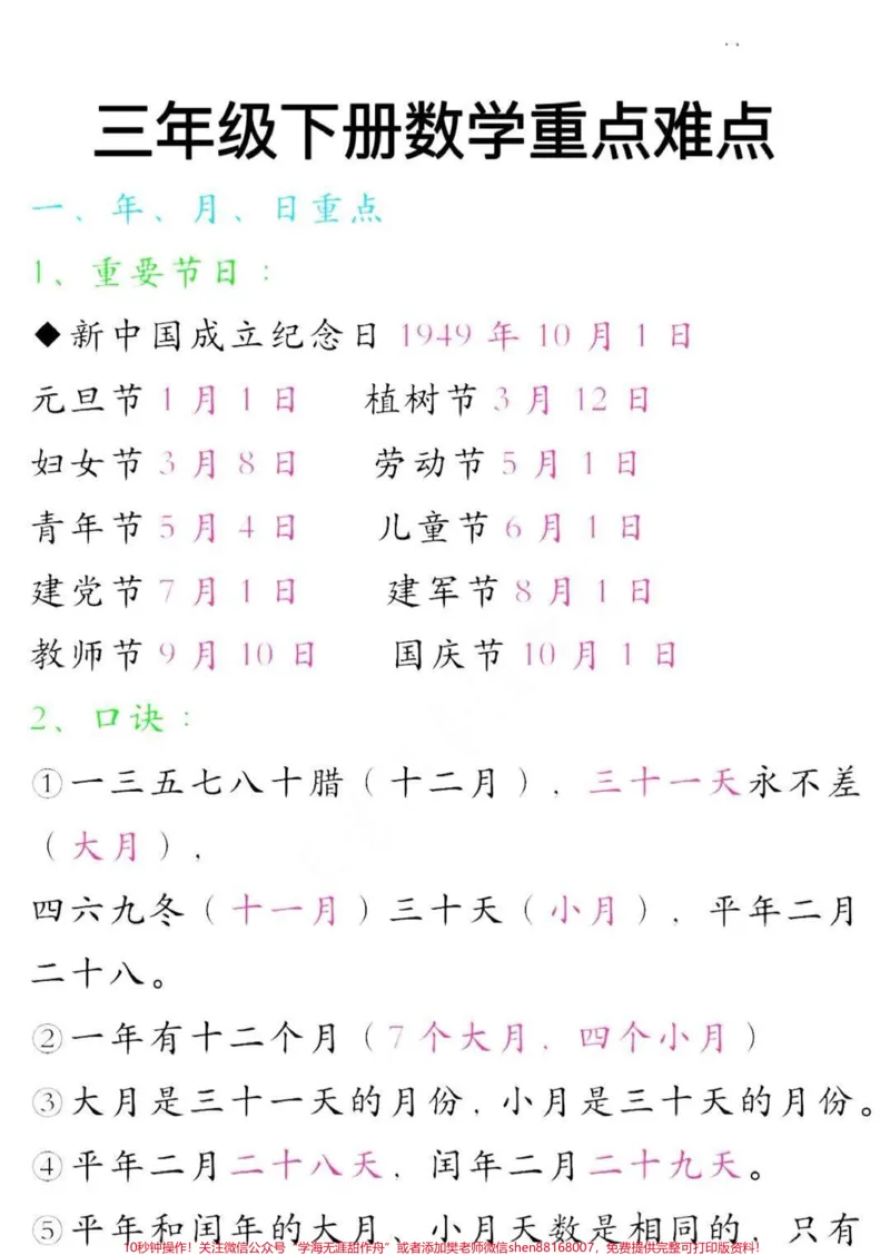《三年级下册数学重难点知识大盘点#小学数学#数学#学习#教育#数学思维》第1页预览