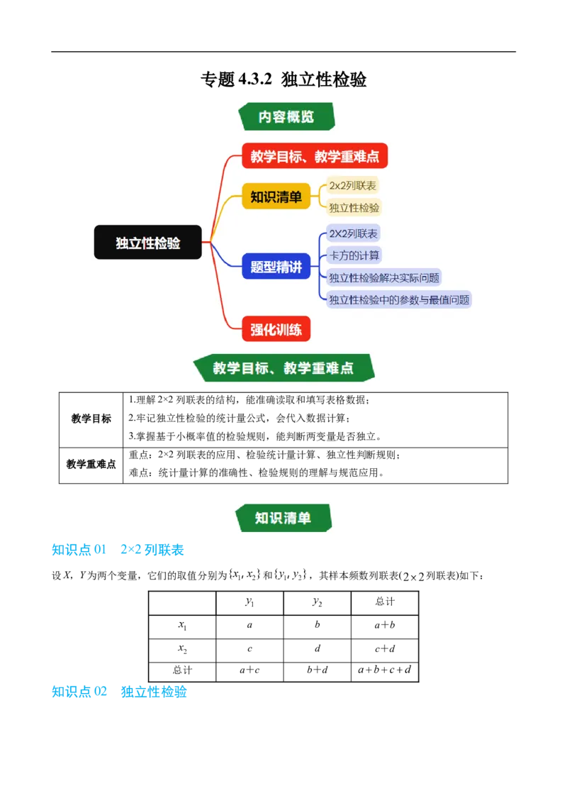《专题4.3.2独立性检验（高效培优讲义）（解析版）_2027高中必刷题_必刷题2027_2027高一高二必刷题_数学_YZ-133-高中数学同步精讲B版高一二三基础+培优讲义+专题练习word版电子_2026版》第1页预览