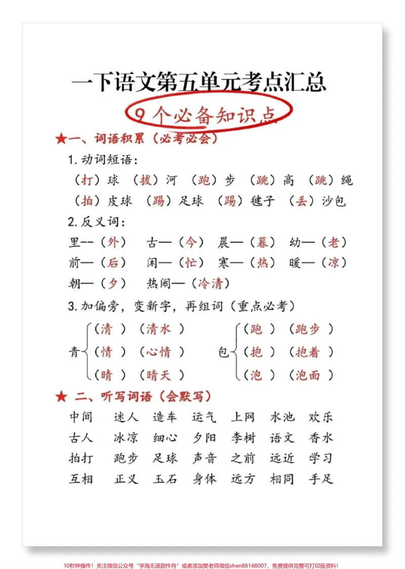 《一年级第五单元考点总结。#一年级语文下册#一年级重点知识归纳#学习资料分享#必考考点#家长收藏孩子受益》第2页预览