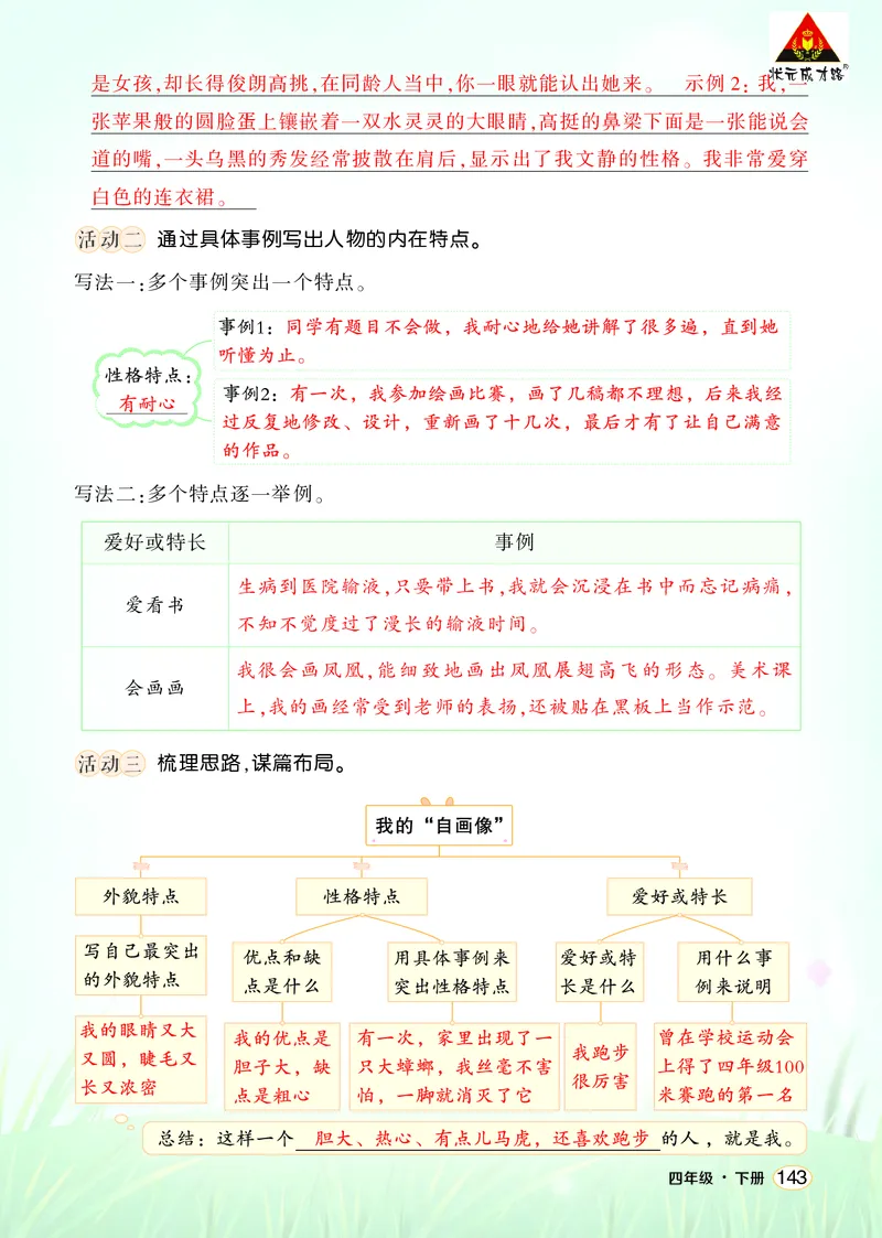 《习作：我的“自画像”学习单（教用）_26春小学语数英道科各版本《课件+教案》_26春1-6年级下册语文教案课件_语文《状元大课堂课件+教案》26春_4年级语文《状元大课堂课件+教案》26春》第2页预览