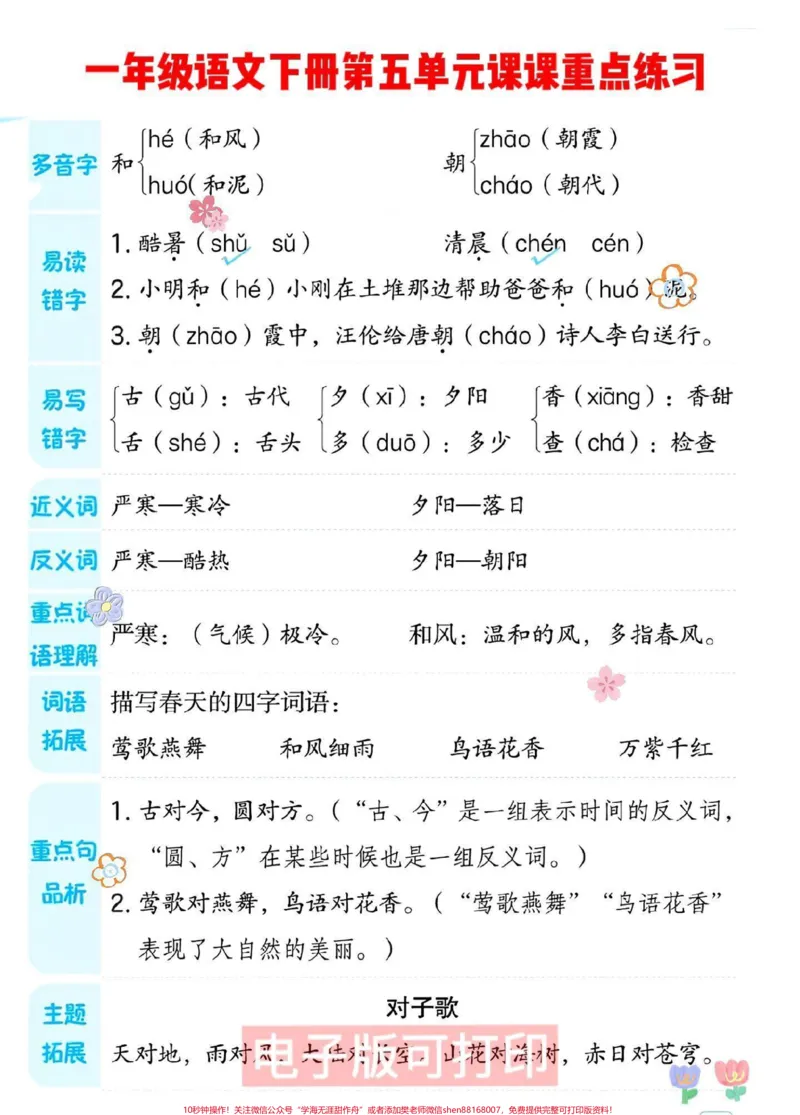 《一年级语文下册第五单元全册知识点。第五单元八个考点总结收藏给孩子学习起来吧#一年级语文下册#必考考点#期中测试卷#第五单元知识点#小学语文必考知识点盘点》第3页预览
