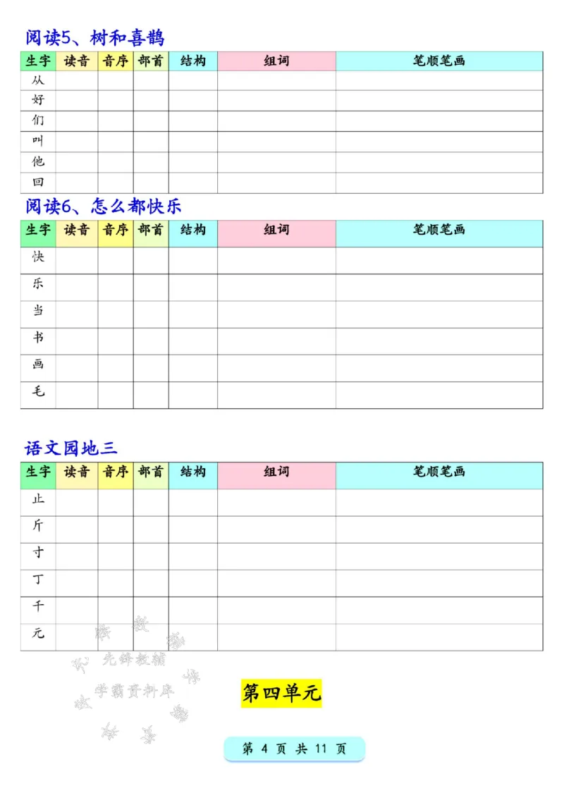 《新版一年级下册语文写字表生字预习200字SY(2)(1)_1年级下册同步教辅_1下-语文_一下语文-生字+字帖》第4页预览