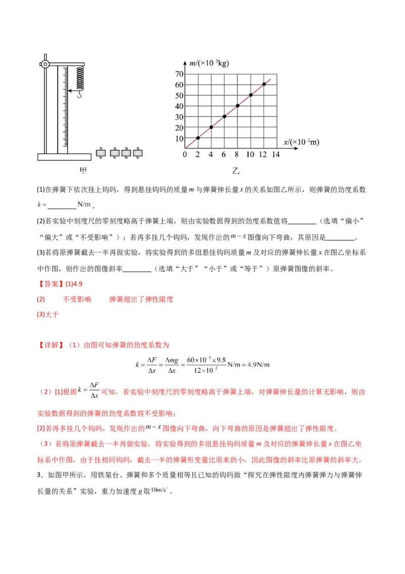 《第08讲实验：探究弹簧弹力与形变量的关系、实验：探究两个互成角度的力的合成规律（专项训练）（湖南通用）（教师版）_高考一二三轮复习_物理_2026年》第3页预览