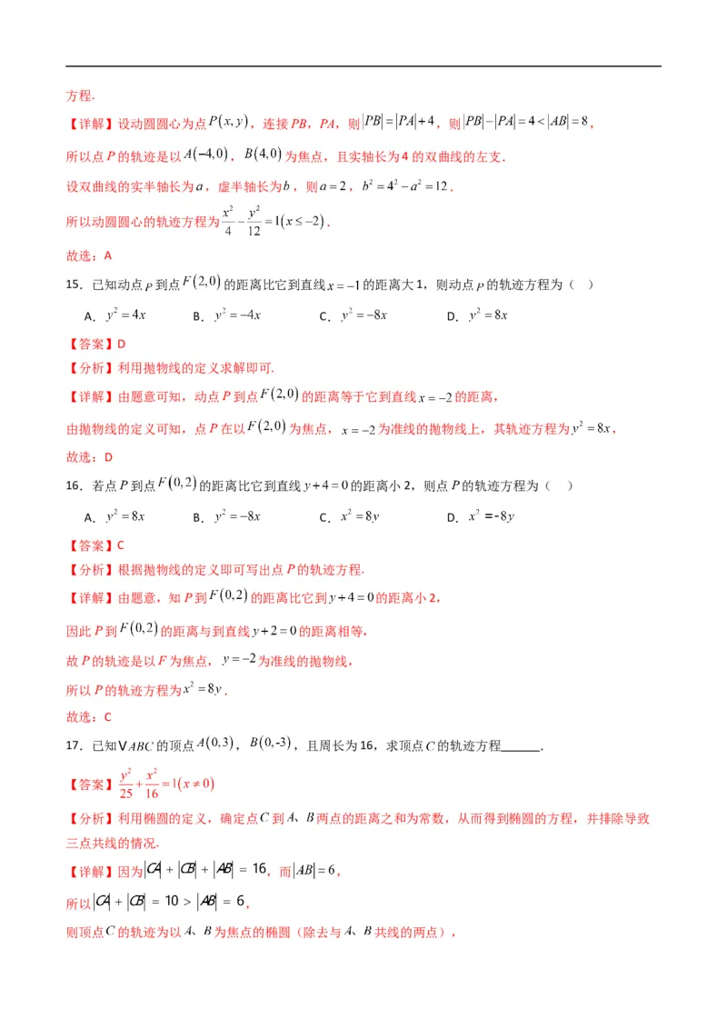 《专题19拓展练二：圆锥曲线的方程（轨迹方程问题）（高效培优专项训练）数学人教B版2019选择性必修第一册（解析版）_2027高中必刷题_必刷题2027_2027高一高二必刷题_数学_2026版》第8页预览