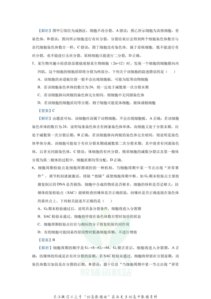 《2021届（新高考）高三全科专题练习系列Ⅰ：7细胞的生命历程_高三全科专题练习系列_生物》第4页预览
