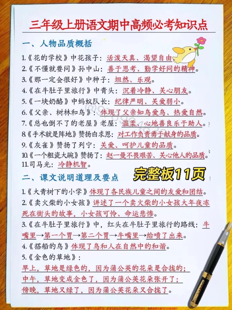 《三年级语文上册期中考点复习。#三年级#必考考点#期中考试#三年级上册语文#知识点总结》第2页预览