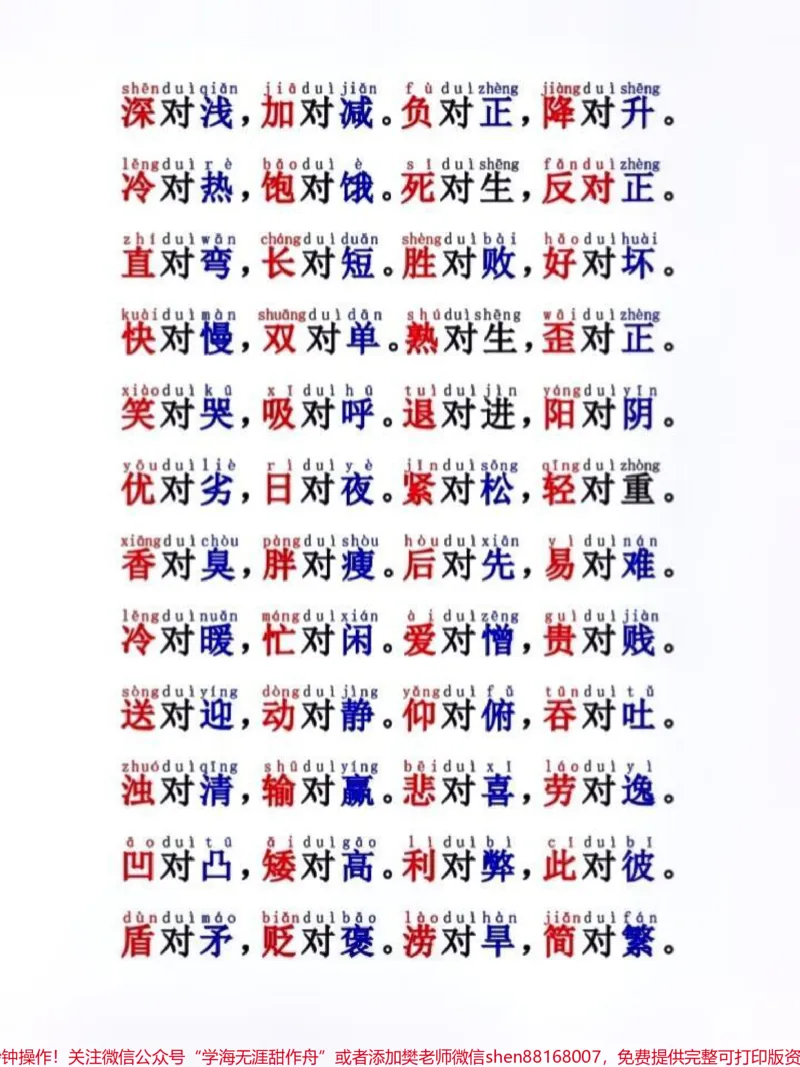 《一年级反义词对子歌可打印出来让孩子学习#一年级语文#每天学习一点点#家长必读#词语积累》第2页预览