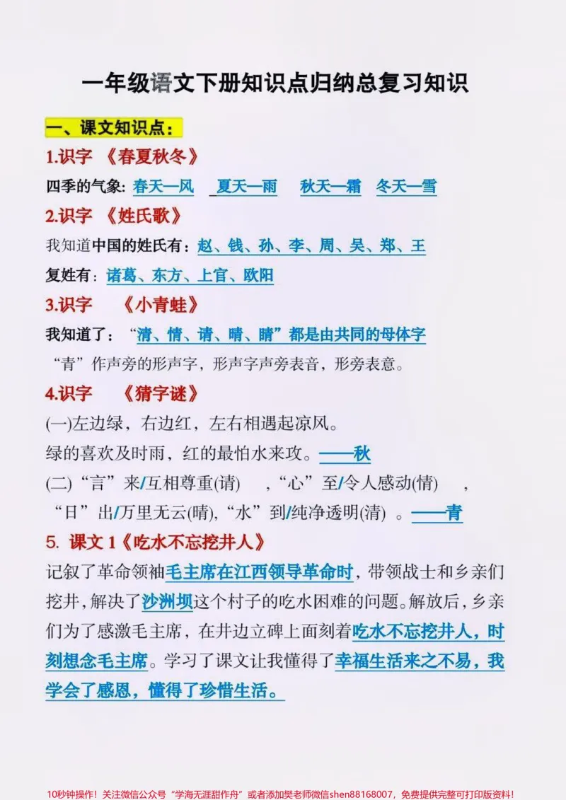 《一年级下册语文期末必备知识点总结。#一年级语文下册#期末复习#知识点总结#一年级#必考考点》第5页预览