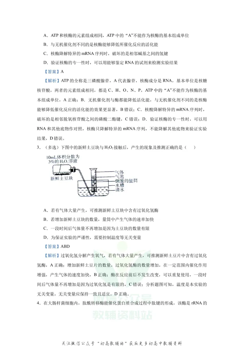 《2021届（新高考）高三全科专题练习系列Ⅰ：4酶与ATP_高三全科专题练习系列_生物》第3页预览
