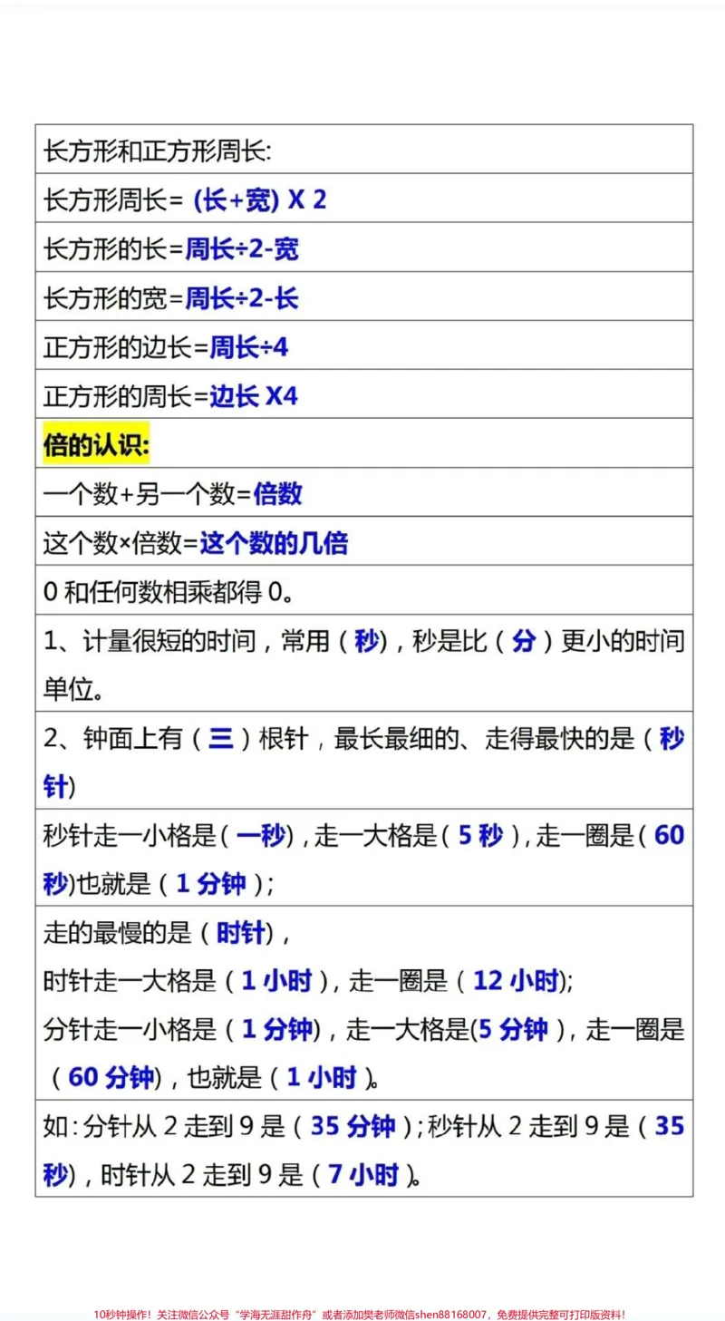 《三年级数学必备公式重考点。三年级数学必背公式#家长收藏孩子受益#3年级数学#每天学习一点点进步一点点#必考考点》第3页预览