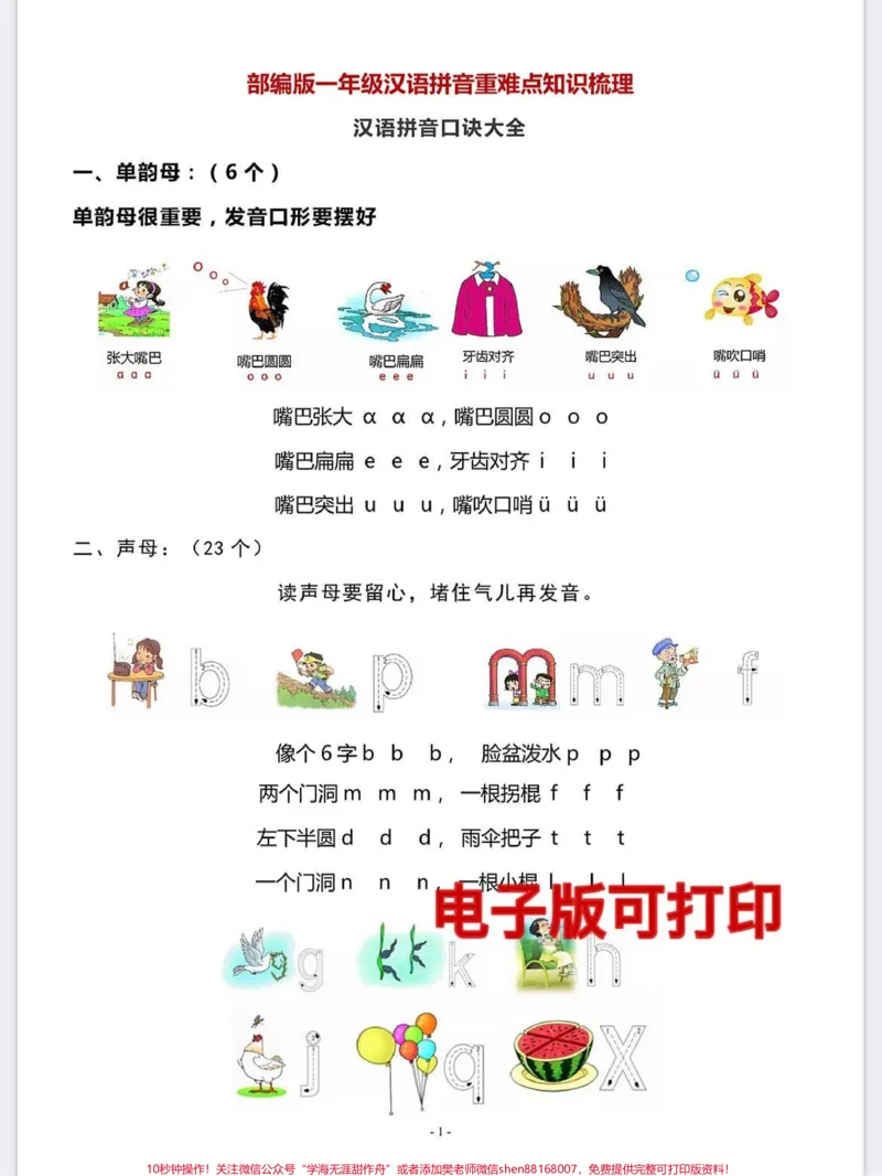 《一年级语文上册汉语拼音知识梳理整理。练习复习期末复习专项练习#学霸秘籍#知识点总结#每天学习一点点进步一点点#关注我持续更新小学知识#拼音》第1页预览