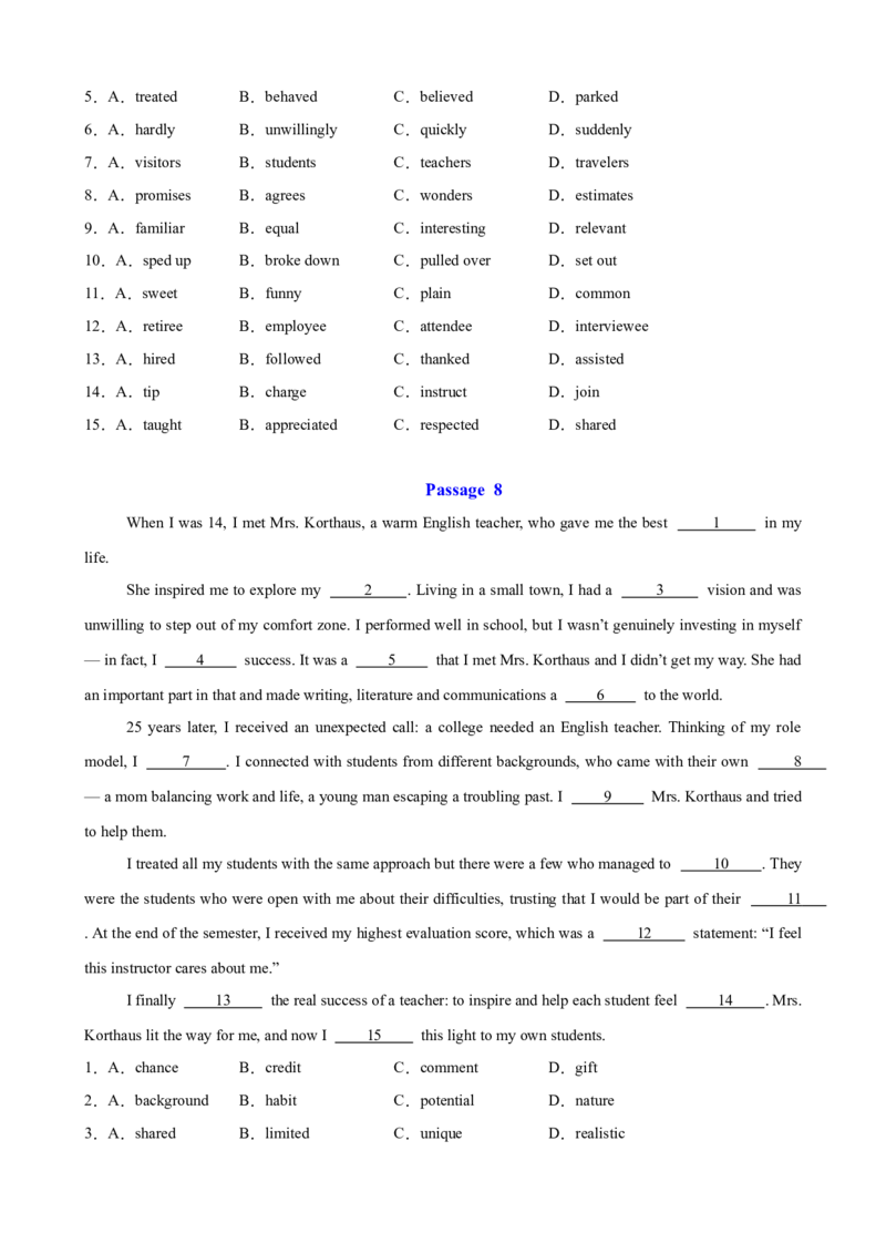 《2026届最新高考英语模拟三轮冲刺之完形填空15篇（全国通用）（学生版）_高考一二三轮复习_英语_2027年高考英语专项更新中_102027届高考英语模拟三轮冲刺之题型专练（全国通用）》第8页预览