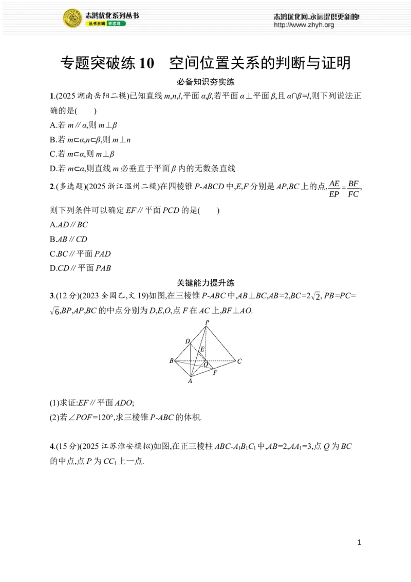 《专题突破练10　空间位置关系的判断与证明_2026版高中《二三轮复习+冲刺复习》_高考总复习优化设计二轮用书数学课后习题Word_课后习题Word_专题突破练_670》第1页预览