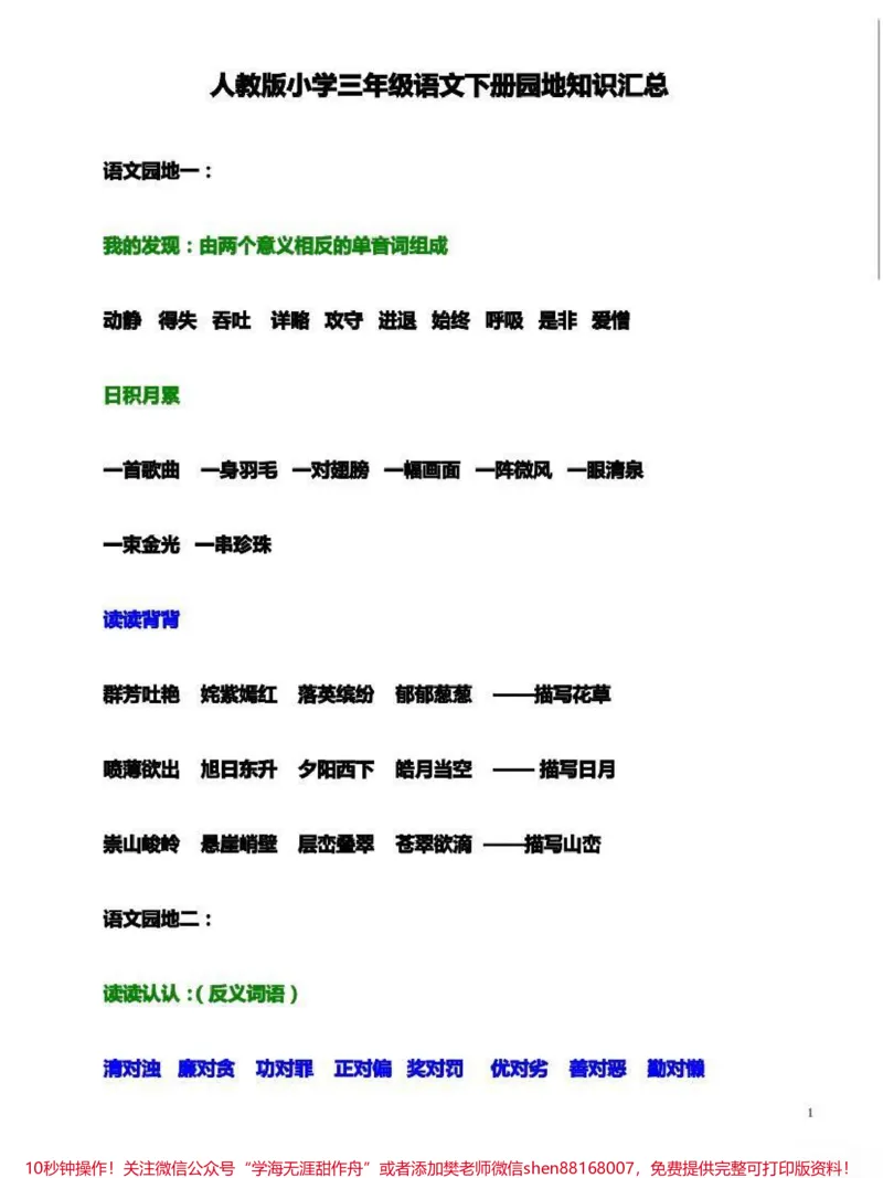 《三年级下册语文园地知识汇总》第1页预览