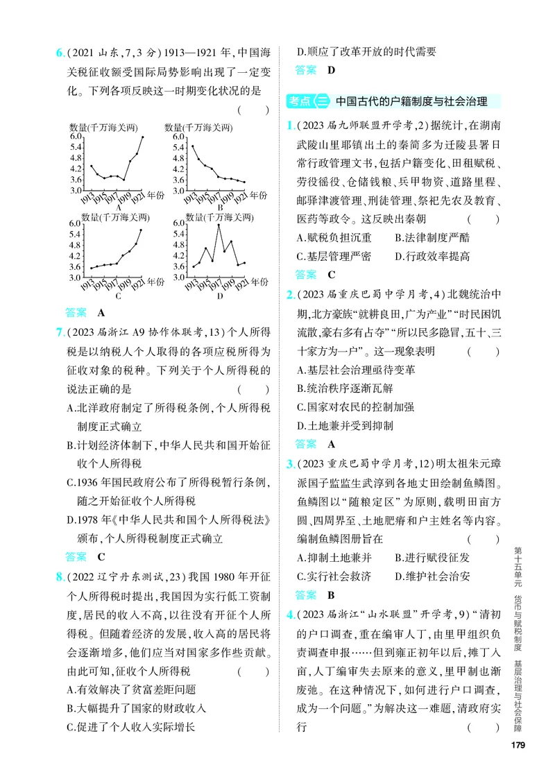 《1_习题部分PDF-15-第十五单元　货币与赋税制度　基层治理与社会保障_2024版教学资源包_2024版.新高考版历史.5·3A版_15_第十五单元货币与赋税制度基层治理与社会保障_4_PDF教参电子书》第3页预览