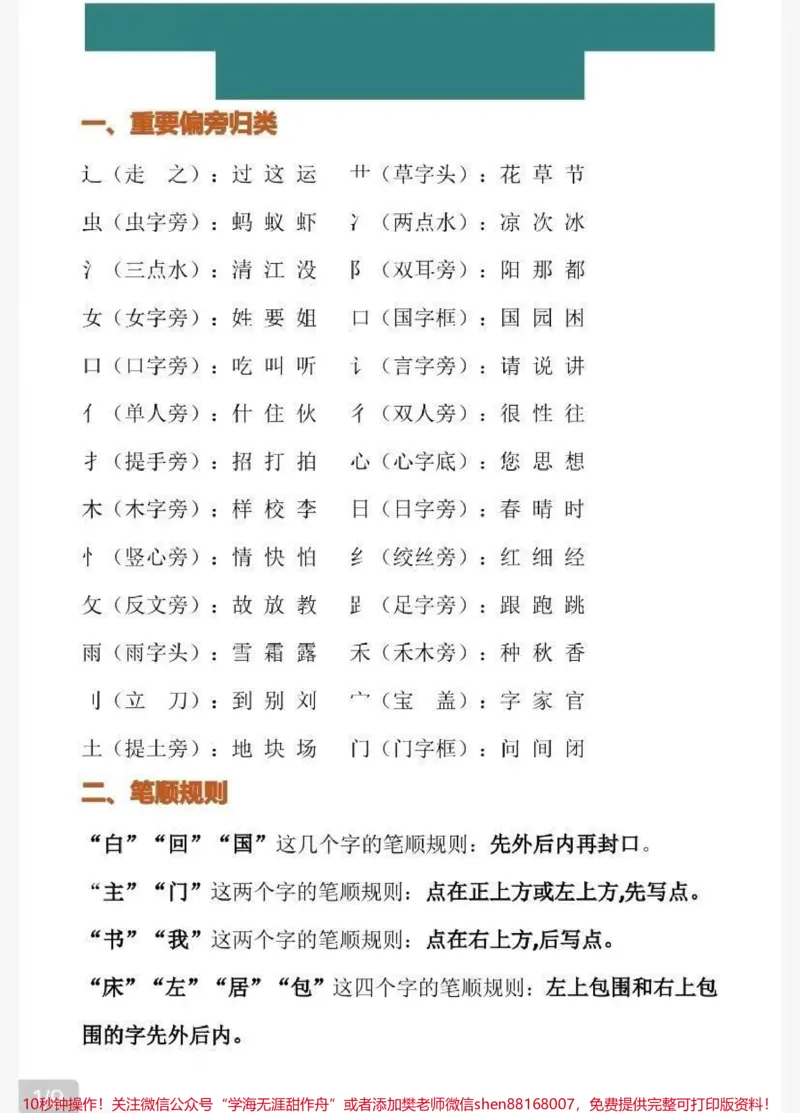 《一年级语文下册偏旁、结构、词语积累、仿写句子归纳》第1页预览