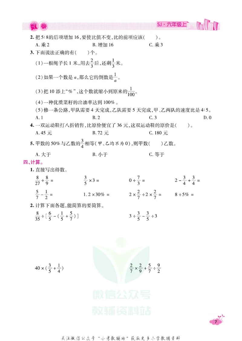 《《寒假开心果》六年级寒假数学苏教版_07.小学语文、英语、数学专区_小学寒假教辅汇总_1~6年级寒假开心果·快乐假期》第10页预览