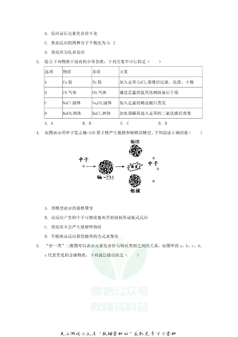 《2020浙江省湖州市中考化学真题及答案_初高中资料库_初中资料库（转存避免链接过期失效）_初中化学》第2页预览