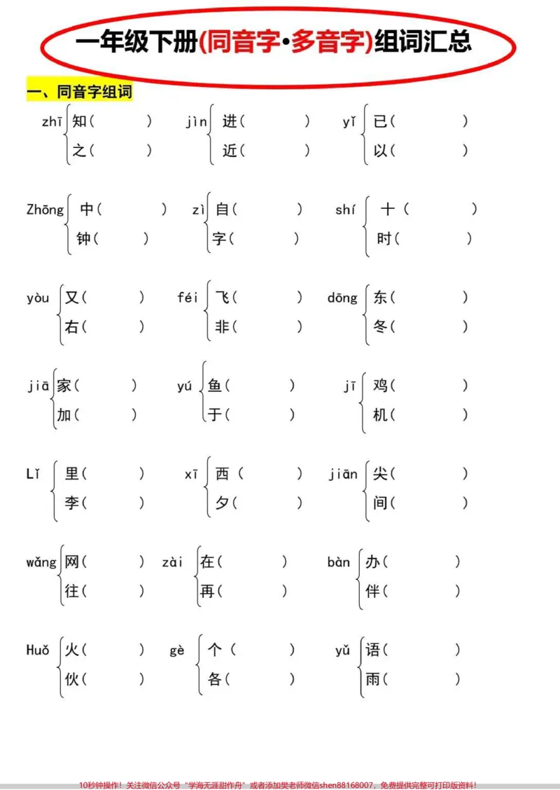《一年级下册多音字组词。多音字整理好了。复习用起来！#一年级#每天学习一点点#学习#多音字#多音字组词》第1页预览