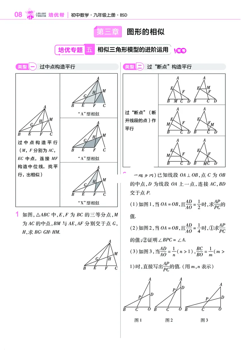 《培优专题训练（第三章图形的相似）_2026秋初中教辅合集_2027一遍过_2026《一遍过》9上_2027《天星教育•一遍过》9上数学（北师版）》第1页预览
