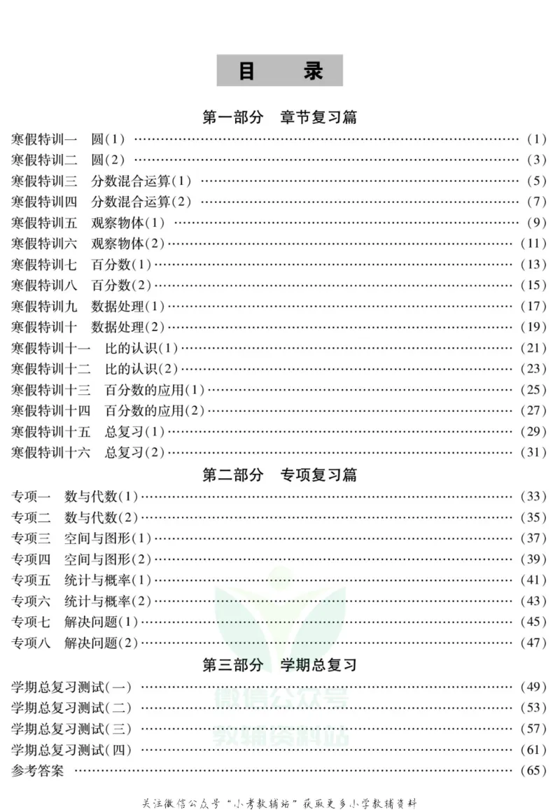 《假期特训·学期总复习六年级寒假数学北师版_07.小学语文、英语、数学专区_小学寒假教辅汇总_1~8年级假期特训·学期总复习_6年级》第2页预览