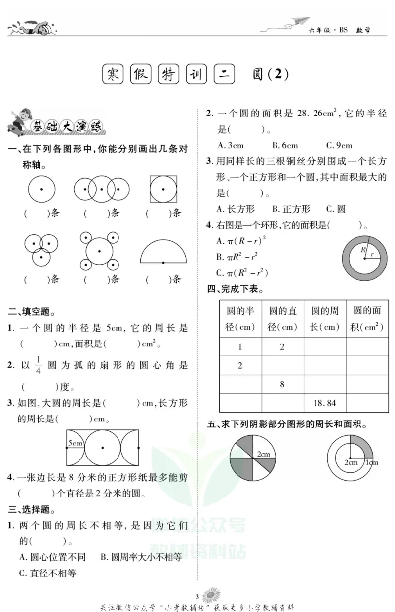 《假期特训·学期总复习六年级寒假数学北师版_07.小学语文、英语、数学专区_小学寒假教辅汇总_1~8年级假期特训·学期总复习_6年级》第5页预览