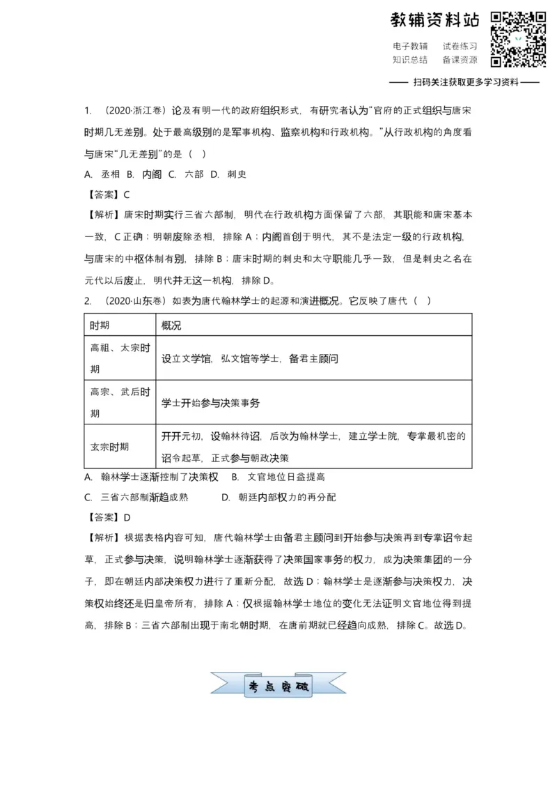 《2021届（新高考）高三全科专题练习系列Ⅰ：1古代中国的政治_高三全科专题练习系列_历史》第1页预览