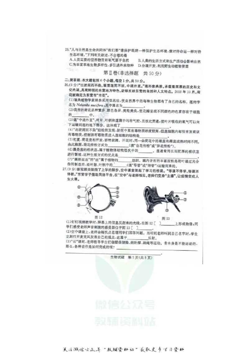 《2020山东东营中考生物真题及答案_初高中资料库_初中资料库（转存避免链接过期失效）_初中生物》第5页预览