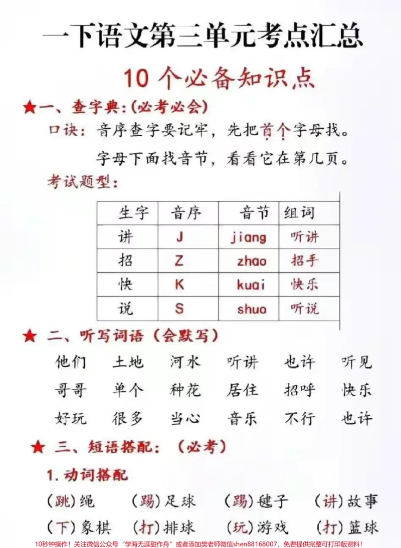 《一年级下册语文期末考点汇总#一年级语文下册#一年级重点知识归纳#学习资料分享#期末复习》第3页预览