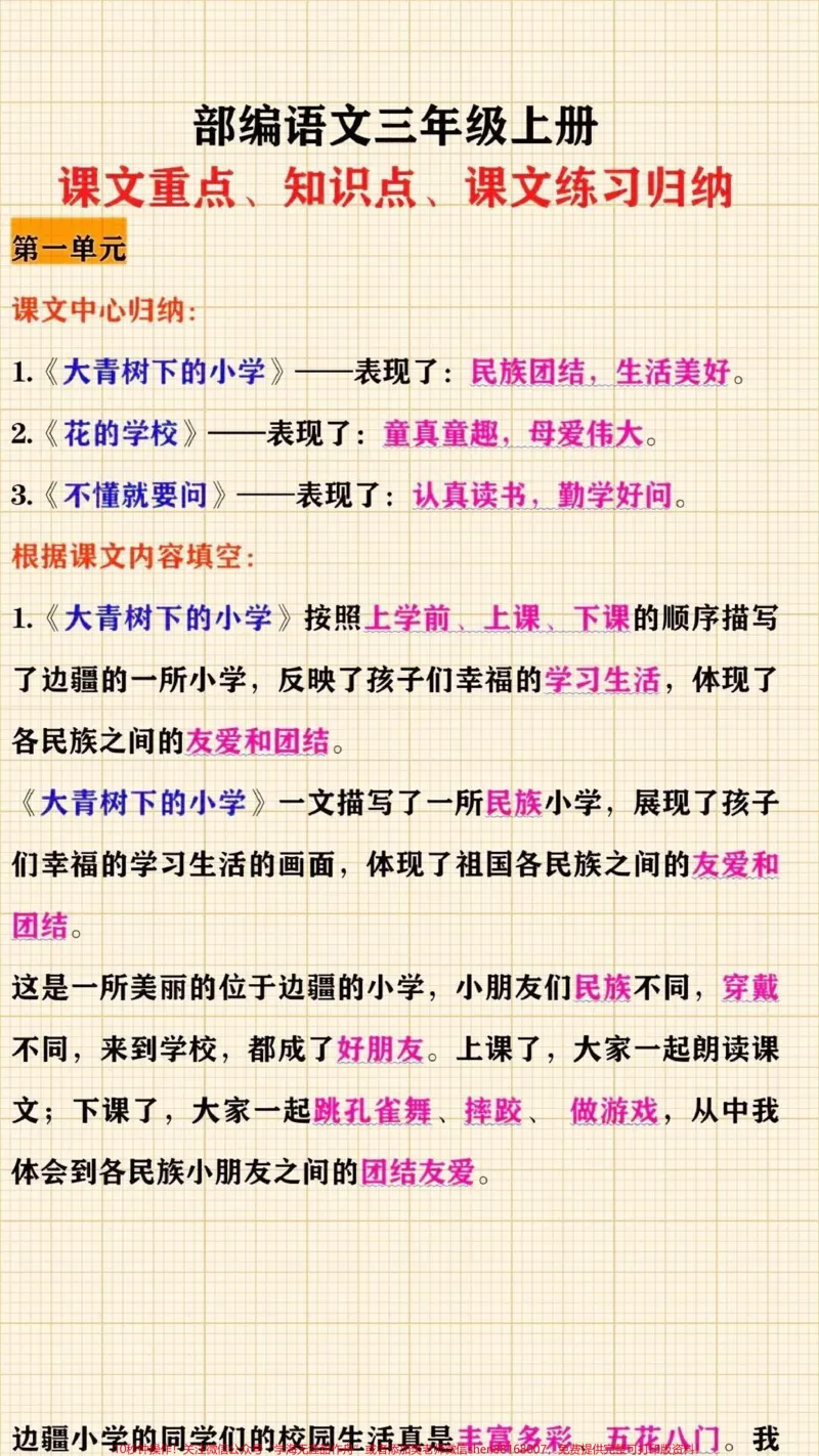 《三年级上册语文课文重点知识点，课文练习归纳#教育#家长收藏孩子受益#每天学习一点点#小学知识点归纳》第1页预览