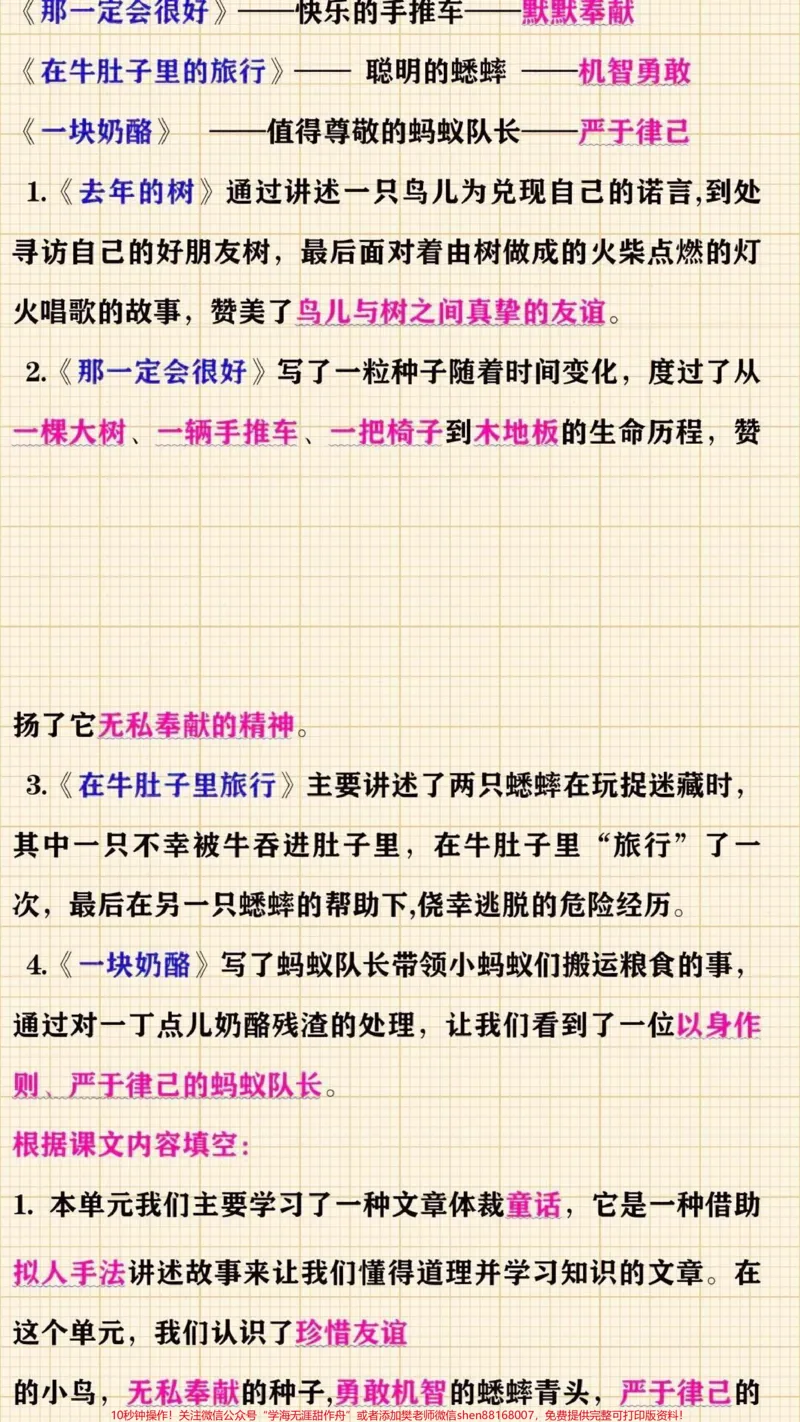 《三年级上册语文课文重点知识点，课文练习归纳#教育#家长收藏孩子受益#每天学习一点点#小学知识点归纳》第8页预览