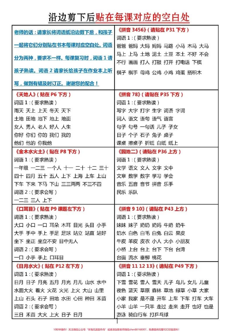 《一年级语文课课贴。#语文#每天学习一点点#小学语文#一年级语文#一年级上册语文》第1页预览