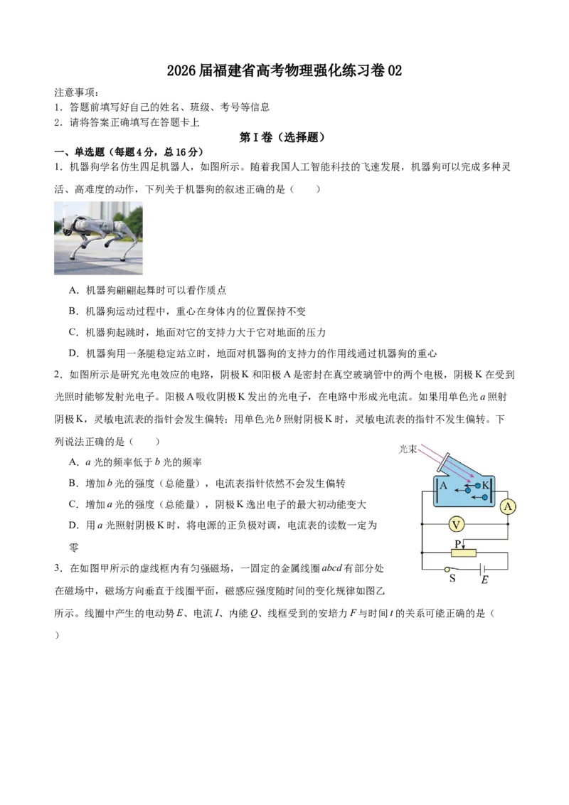 《福建省高考物理强化练习卷02_高考一二三轮复习_物理_2026年-物理高考专项复习_42026年福建省高考物理强化练习卷》第1页预览