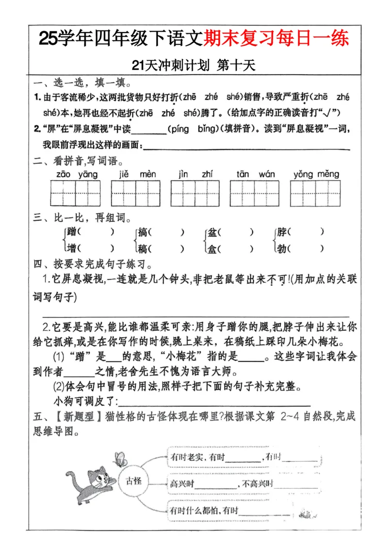 《四年级（下）语文期末冲刺21天计划(3)_4年级下册同步教辅_四下语文_四下语文专项练习》第10页预览