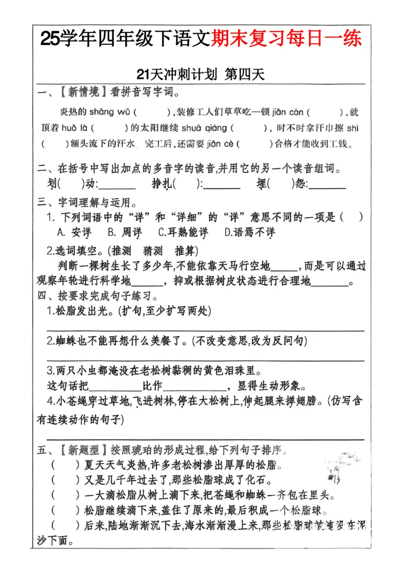《四年级（下）语文期末冲刺21天计划(3)_4年级下册同步教辅_四下语文_四下语文专项练习》第4页预览