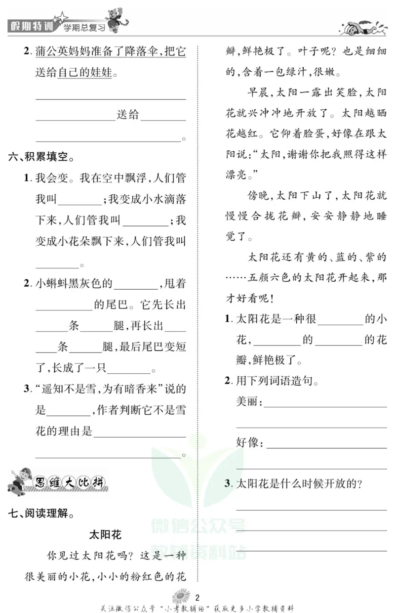 《假期特训·学期总复习二年级寒假语文部编版_07.小学语文、英语、数学专区_小学寒假教辅汇总_1~8年级假期特训·学期总复习_2年级》第5页预览