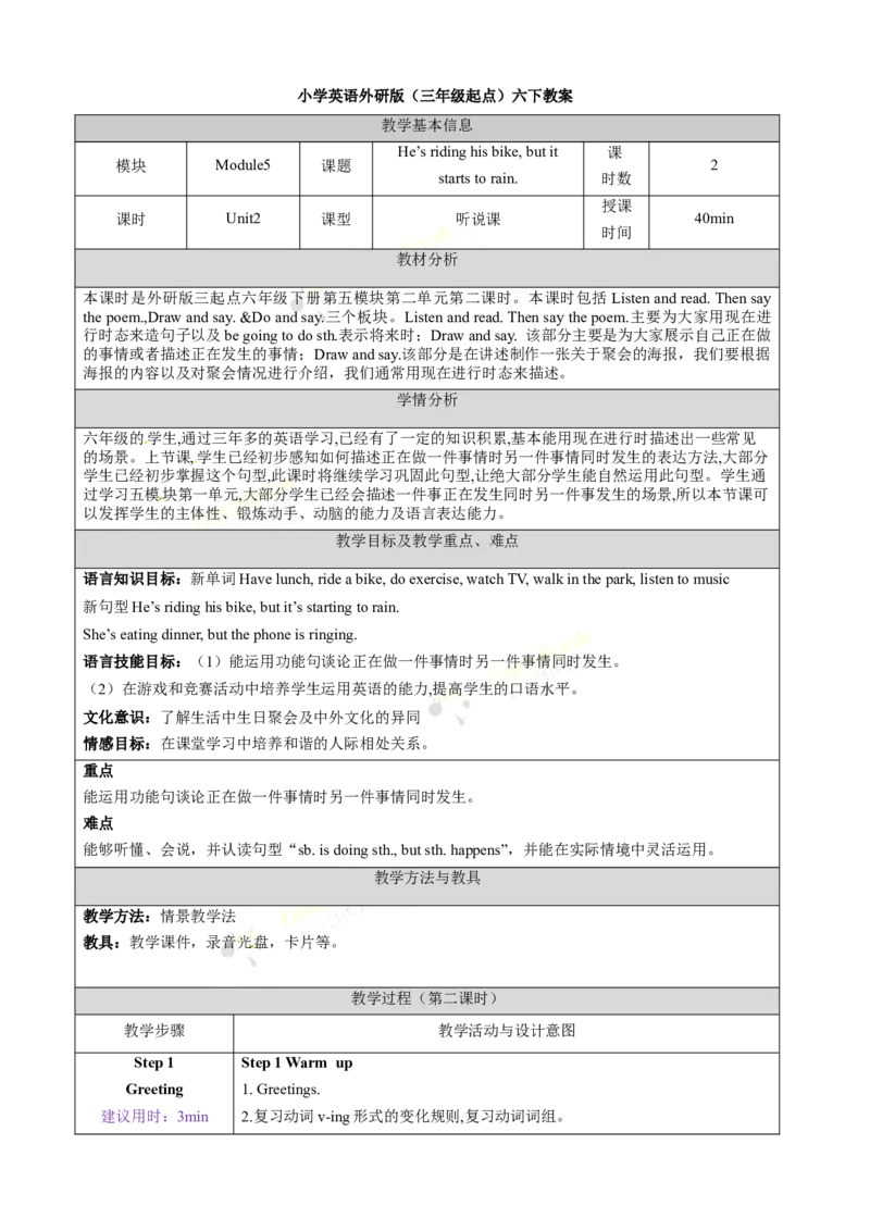《Module5unit2第2课时_26春小学语数英道科各版本《课件+教案》_26春各版本语数英《七彩课堂》教学课件+教案_英语《七彩课堂课件教案》外研三起26春_外研六下教案Module5》第1页预览