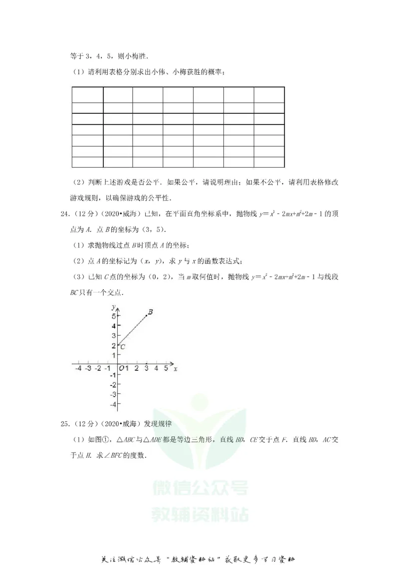 《2020山东省威海市中考数学真题及答案_初高中资料库_初中资料库（转存避免链接过期失效）_初中数学》第7页预览