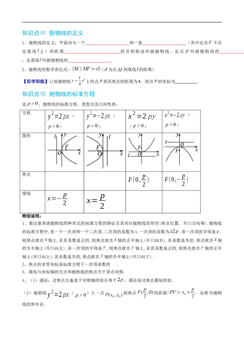 《专题2.15抛物线的标准方程（高效培优讲义）数学人教B版2019选择性必修第一册（原卷版）_2027高中必刷题_必刷题2027_2027高一高二必刷题_数学_5.人教B版高中数学讲义选择性必修一_2026版》第2页预览