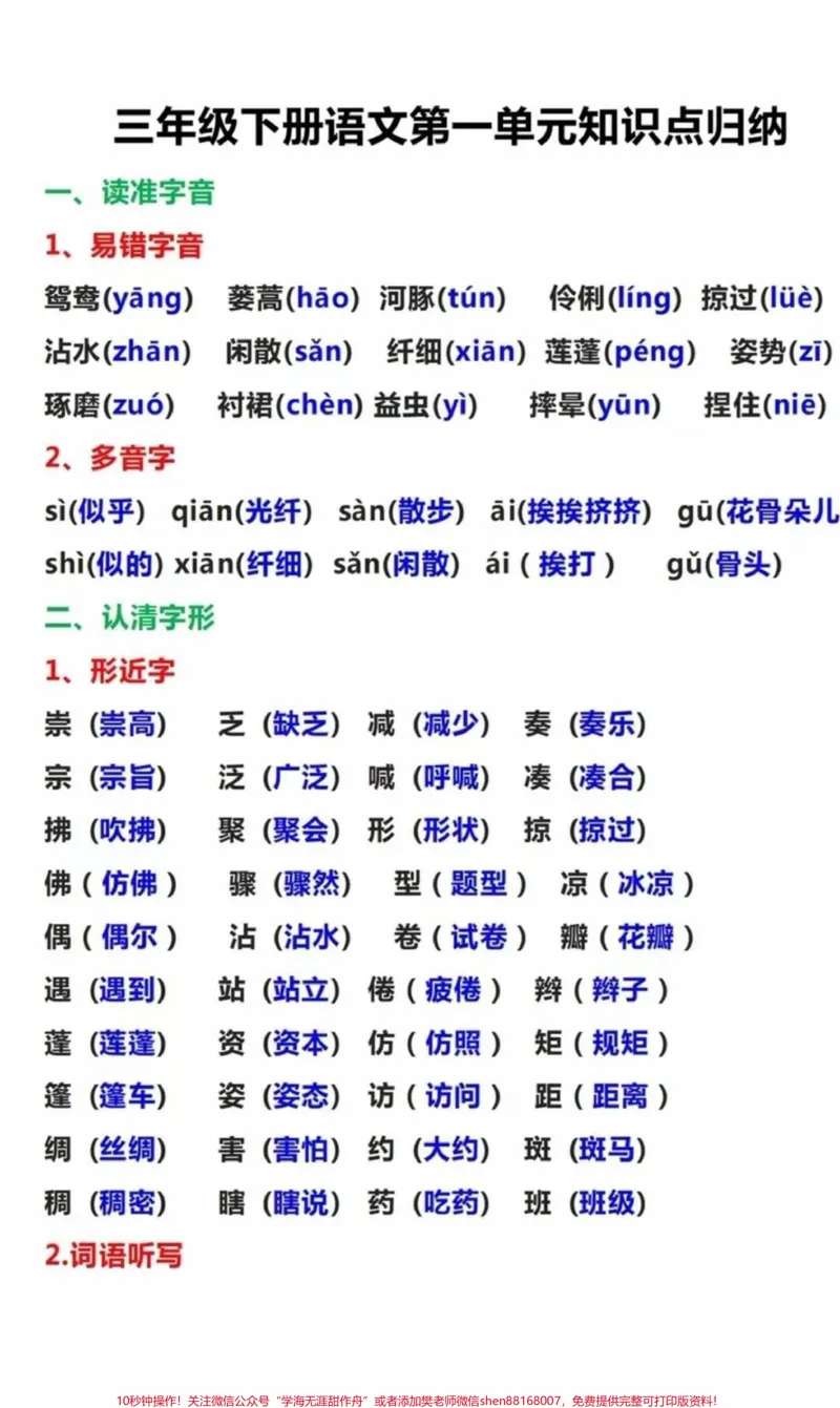《三年级下册语文知识汇总。三#年级#语文#必考考点#知识点总结#学习》第1页预览