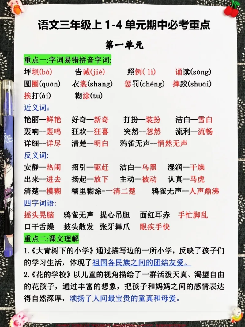 《三年级上册语文期中复习,一到四单元重点知。识汇总,家长们快给孩子打印出来复习吧!通过这份资料,孩子们可以更好地掌握三年级语文上册的重点知识,为即将到来的期中考试做好充分准备,取得好成绩!#三年级语文#三年级重点知识点归纳#期中复习》第2页预览