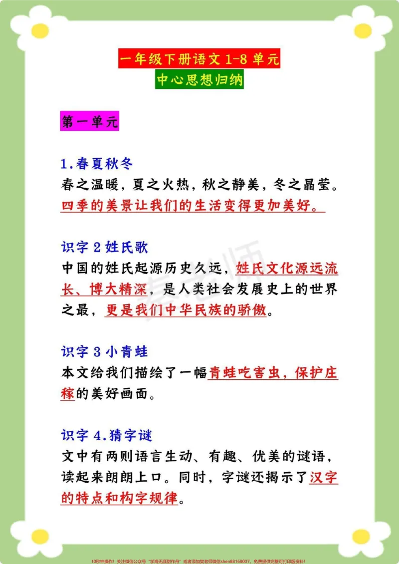 《一年级下册语文中心思想。#一年级语文#必考考点#中心思想#课堂笔记#预习@qunju888.com小助手@qunju888.com创作者中心@qunju888.com热点宝》第2页预览