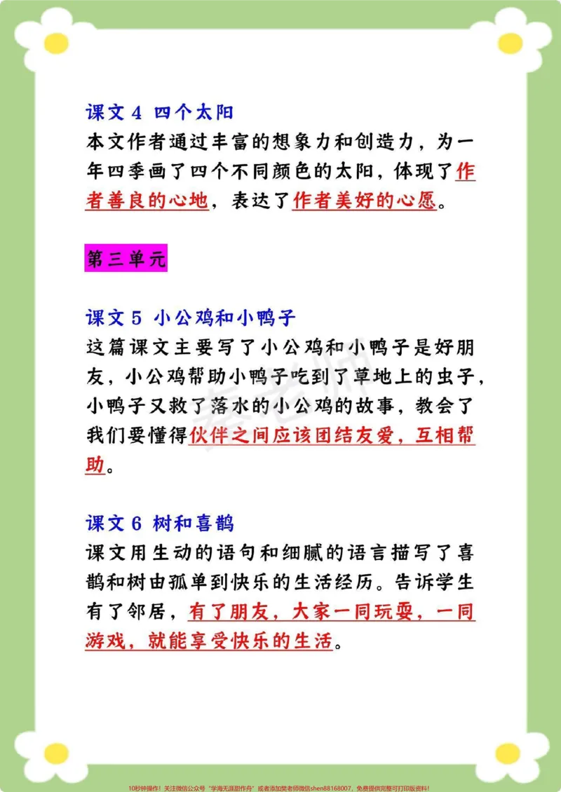 《一年级下册语文中心思想。#一年级语文#必考考点#中心思想#课堂笔记#预习@qunju888.com小助手@qunju888.com创作者中心@qunju888.com热点宝》第4页预览