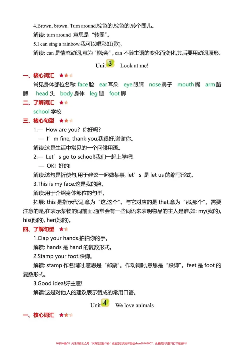 《三年级上册1到6单元知识清单。三年级上册1-6单元知识点总结，打印一份提前预习，为开学打好基础#二升三#三年级英语#暑假预习》第3页预览
