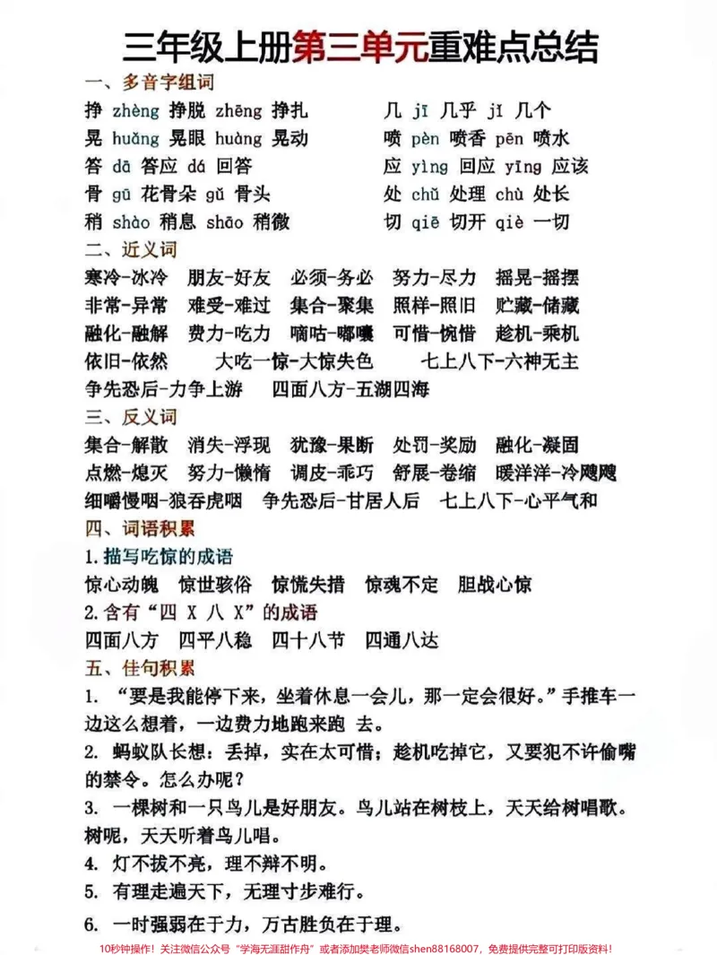 《三年级上册语文1-8单元期中期末复习必考基础知识点梳理#知识点总结#小学知识点归纳#学习#三年级语文》第3页预览