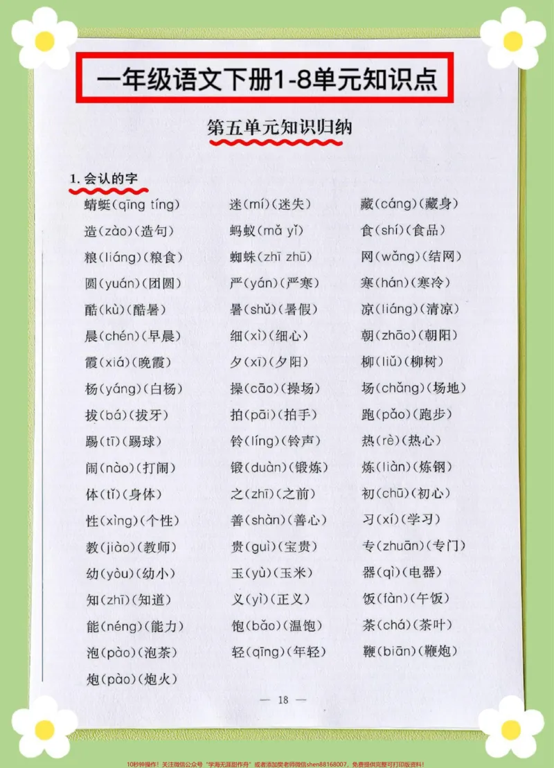 《一年级下册语文第五单元知识点总结归纳。1-8单元知识点总结计划家长收藏打印出来给孩子练一练期末总复习#必考考点#一年级重点知识归纳#一年级语文下册#期末复习#知识点总结》第2页预览