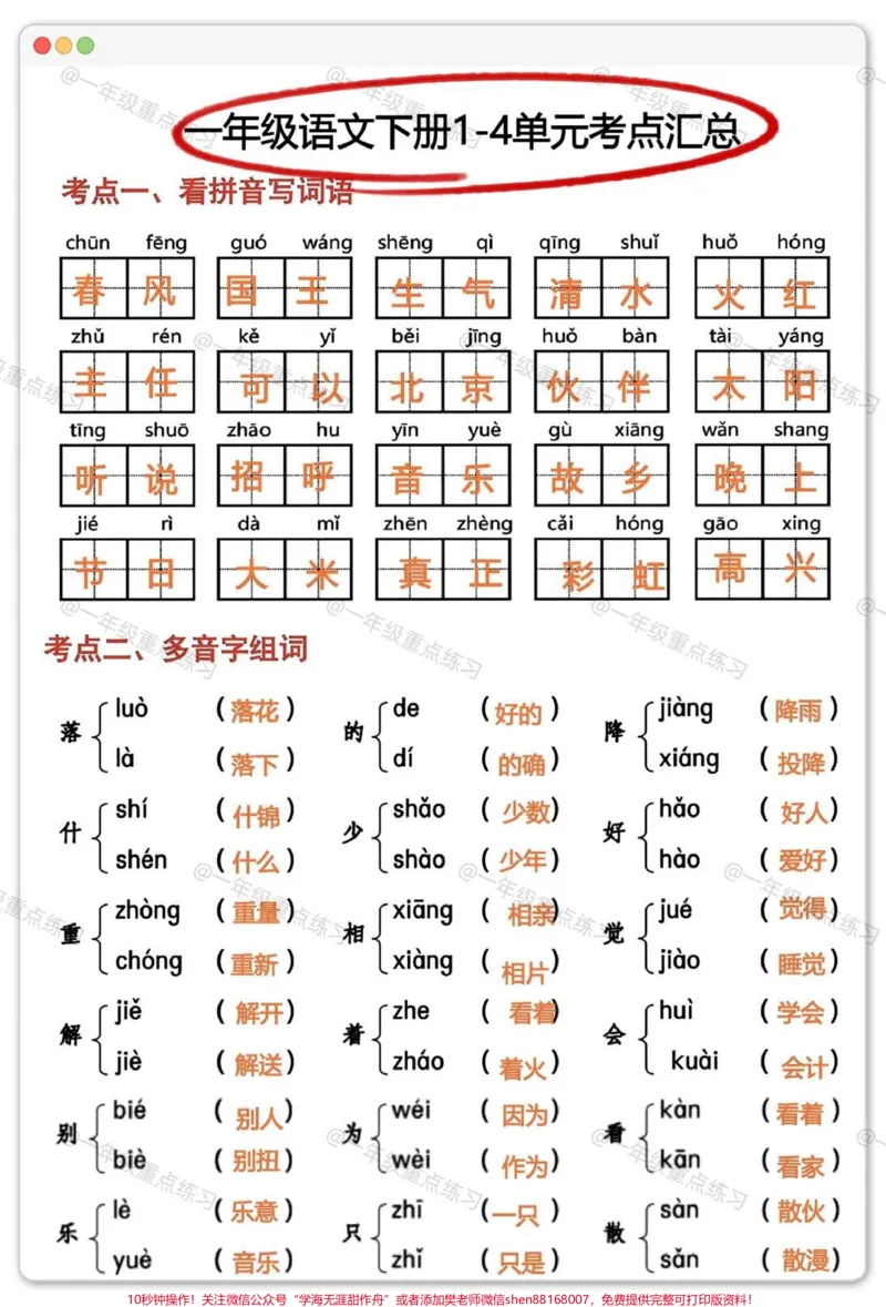 《一年级语文下册期中考点知识点。#一年级语文下册#一年级重点知识归纳#学习资料分享#期中考试#期中复习》第2页预览