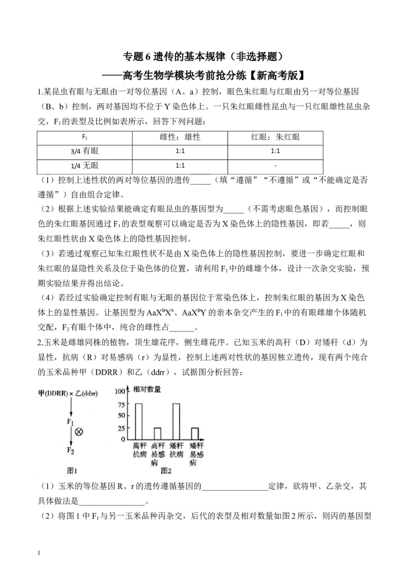 《专题6遗传的基本规律（非选择题）——高考生物学模块分练新高考版（含解析）(1)_2026版高中《二三轮复习+冲刺复习》》第1页预览
