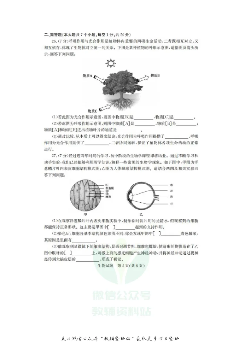 《2020山东德州中考生物真题及答案_初高中资料库_初中资料库（转存避免链接过期失效）_初中生物》第5页预览